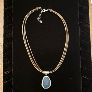 Silpada brown leather necklace with blue and silver pendant